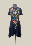 Johnny Was J37725-5 Navy Blue/Multi Floral Embroidered Handkerchief Dress