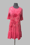 Johnny Was Pink Floral/Butterfly Embroidered Ruffled Dress