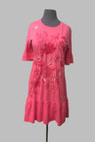 Johnny Was Pink Floral/Butterfly Embroidered Ruffled Dress