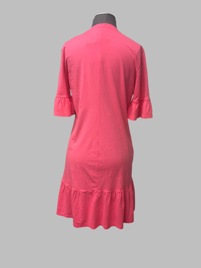 Johnny Was Pink Floral/Butterfly Embroidered Ruffled Dress