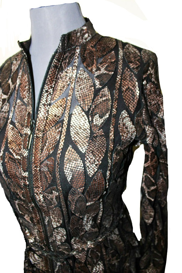 ABF 0936 Long Leaf Leather Jacket with Belt