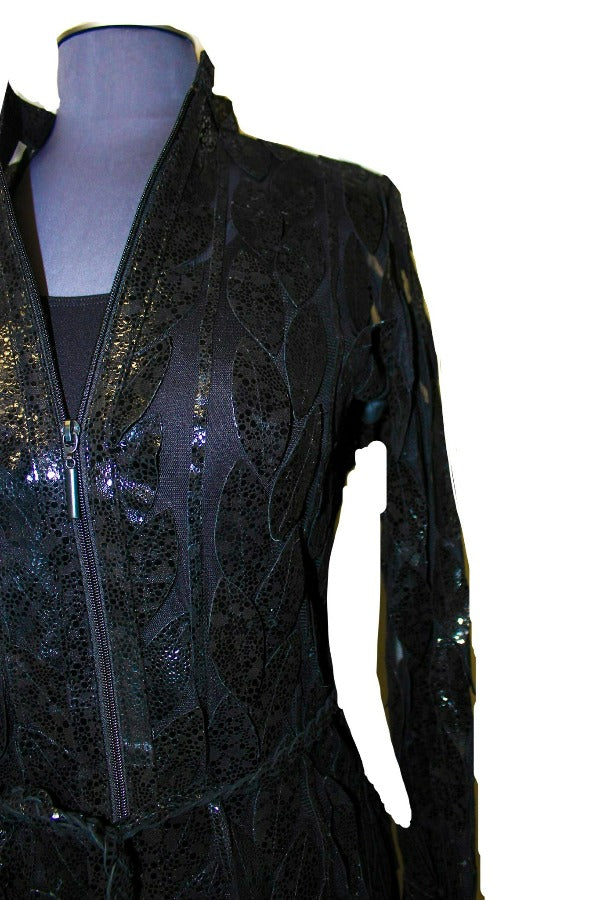 ABF 0936 Long Leaf Leather Jacket with Belt