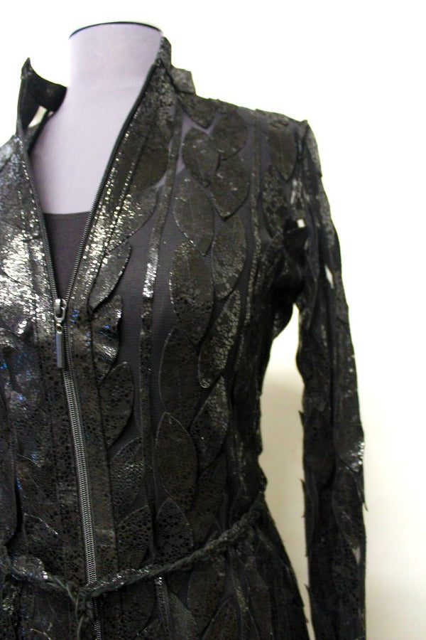 ABF 0936 Long Leaf Leather Jacket with Belt
