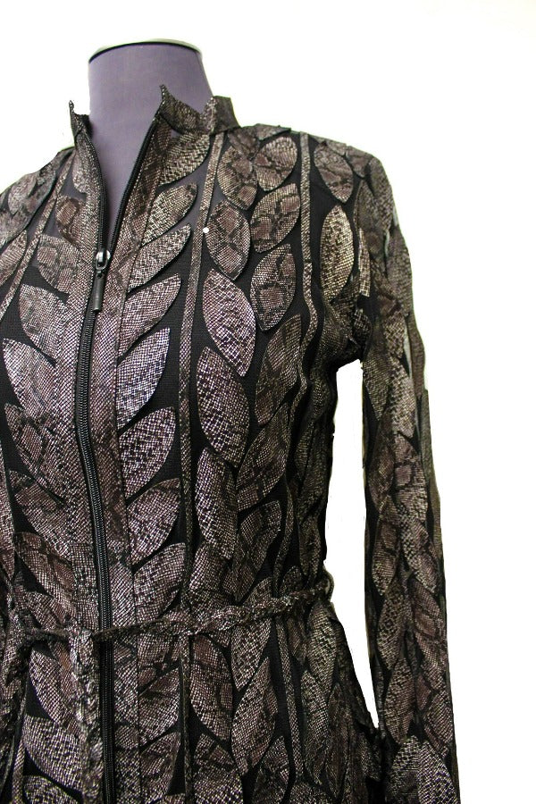 ABF 0936 Long Leaf Leather Jacket with Belt