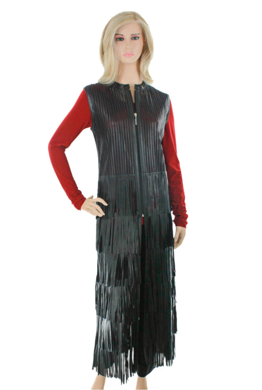 ABF Front Zipper Layered Fringe Vest 0918