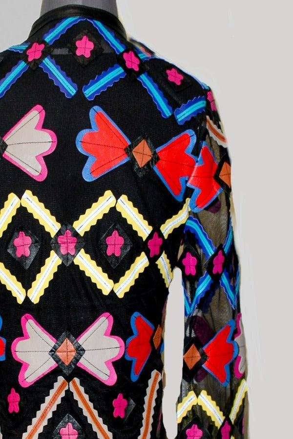 ABF 0934 Black/Multi-Color Leather Bolero Jacket