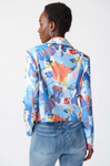 Joseph Ribkoff 241910 Multi-color Faces Print Faux Suede Moto Jacket