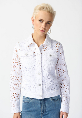 Joseph Ribkoff 242918 Vanilla Embroidered Jean Fitted Jacket