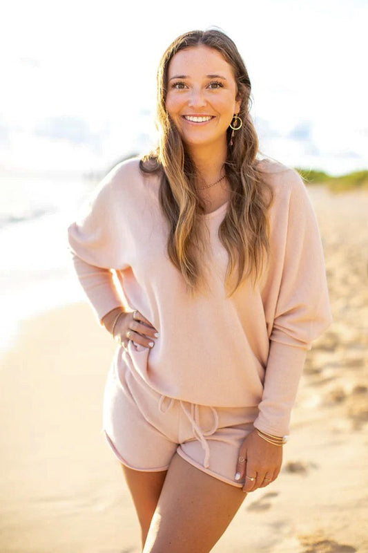 Live.A Style MT509 Soft Pink V-Neck Long Sleeve Top