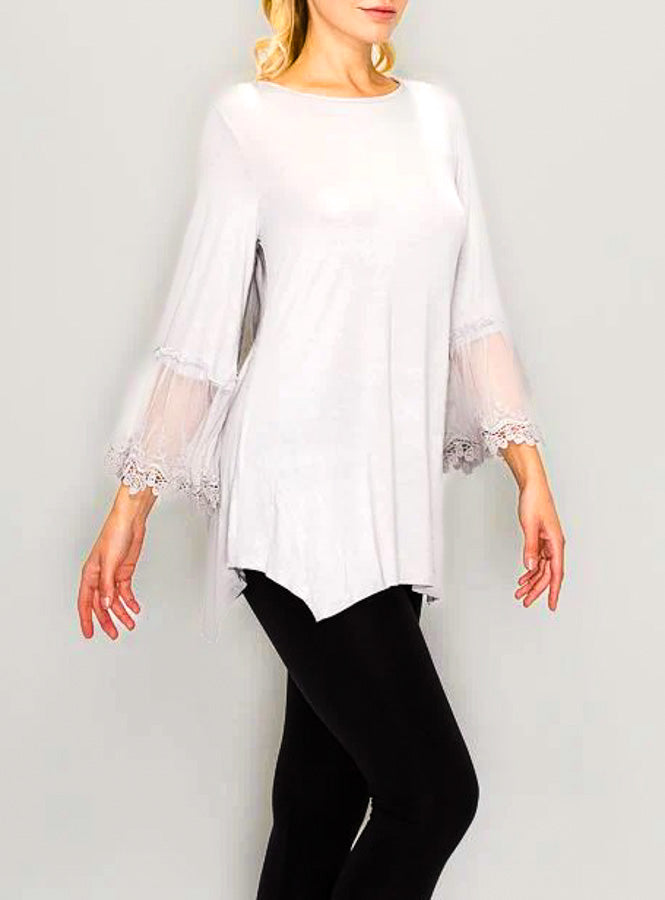 Origami OLS-4480 Tunic Top with Lace Trimming on the Sleeves
