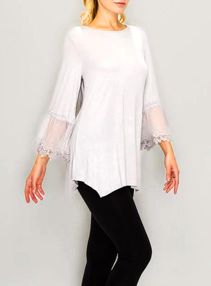 Origami OLS-4480 Tunic Top with Lace Trimming on the Sleeves