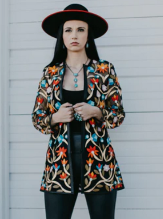 ABF 0920 Black/Multi-Color Leather 3/4 Rocker Jacket