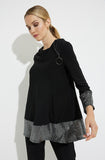 Joseph Ribkoff Black/Silver Sequined Cowl Neck 3/4 Sleeve Tunic Top 224228