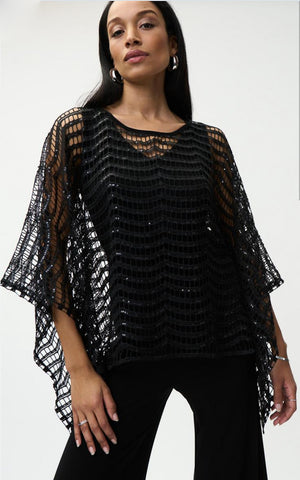 Joseph Ribkoff Black Sequined Lace Cover-Up Top 224205