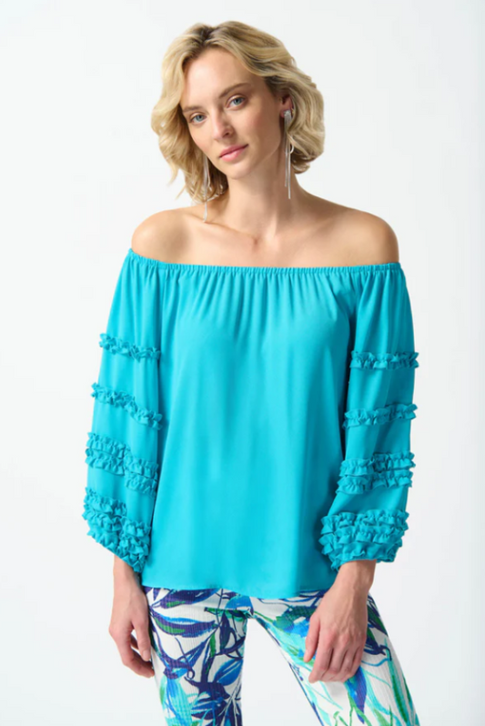 Joseph Ribkoff 242127 Aquamarine Off-Shoulder 3/4 Puff Sleeve Top