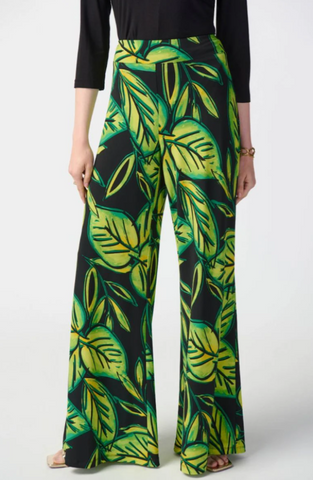 Joseph Ribkoff 241288 Black/Multi Tropical Leaf Print Wide Leg Pants