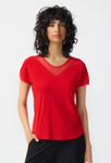 Joseph Ribkoff 241088 Radiant Red Sheer Insert V-Neck Short Sleeve Top