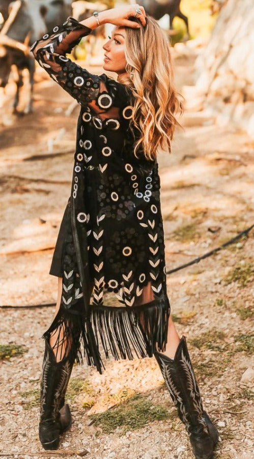 ABF Amanda Leather Duster with Bottom Fringe 0917