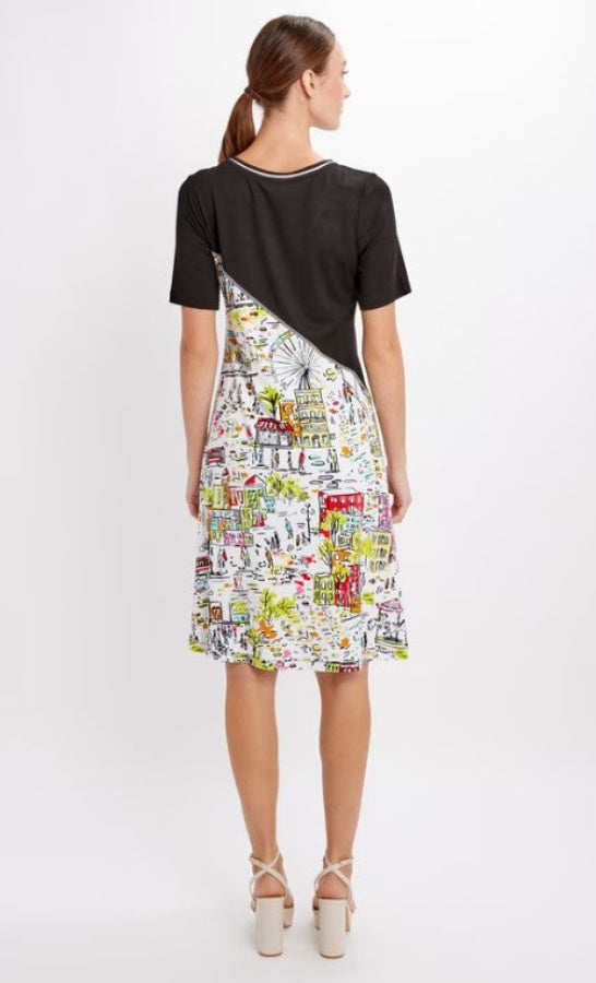 Dolcezza 24126 Black/Multi-Color Cityscape Dress