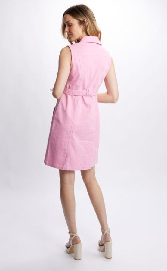 Dolcezza 24201 Pink Denim Sleeveless Belted Dress