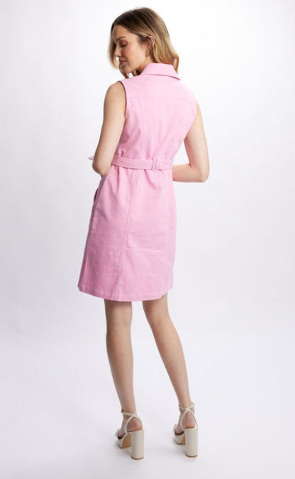 Dolcezza 24201 Pink Denim Sleeveless Belted Dress