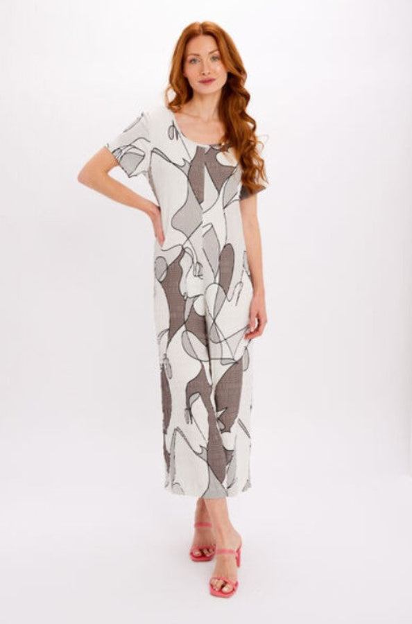 Dolcezza 24668 Off-White/Grey Abstract Print Jumpsuit