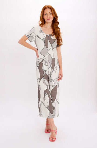Dolcezza 24668 Off-White/Grey Abstract Print Jumpsuit