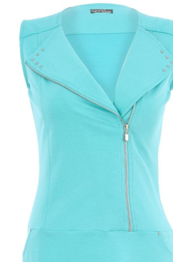 Dolcezza 25240 Studded Asymmetric Zip Sleeveless Dress