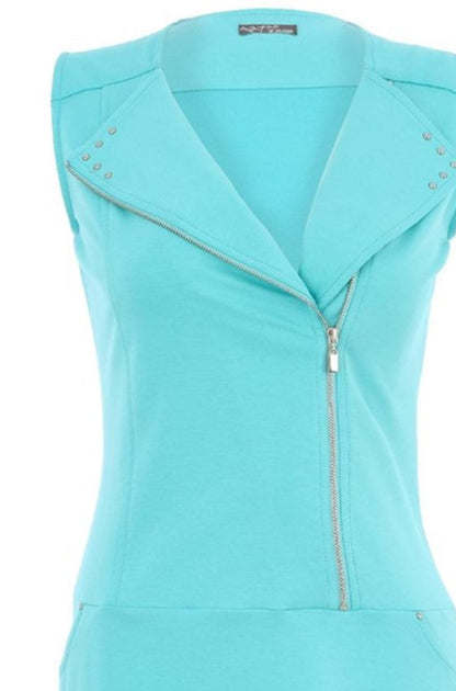 Dolcezza 25240 Studded Asymmetric Zip Sleeveless Dress