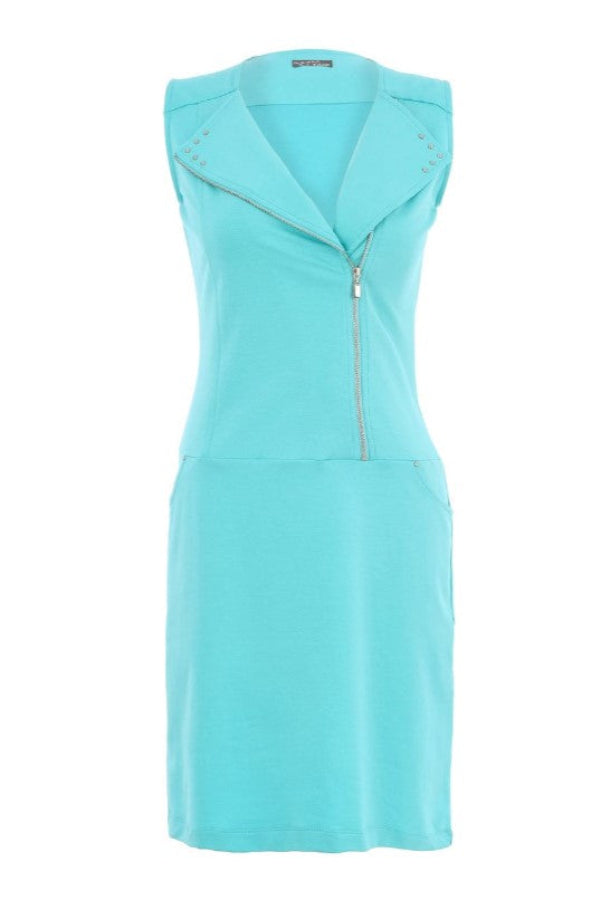 Dolcezza 25240 Studded Asymmetric Zip Sleeveless Dress