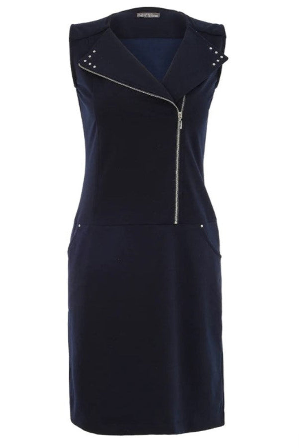 Dolcezza 25240 Studded Asymmetric Zip Sleeveless Dress