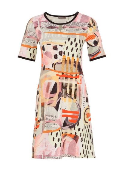 Dolcezza 25635 Black/Multi-Color Abstract Print Short Sleeve Dress