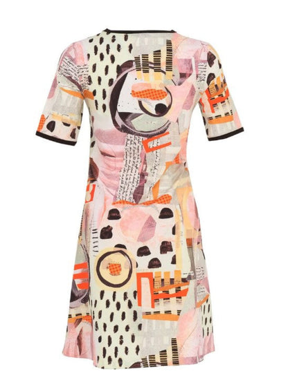 Dolcezza 25635 Black/Multi-Color Abstract Print Short Sleeve Dress