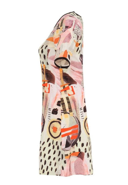 Dolcezza 25635 Black/Multi-Color Abstract Print Short Sleeve Dress