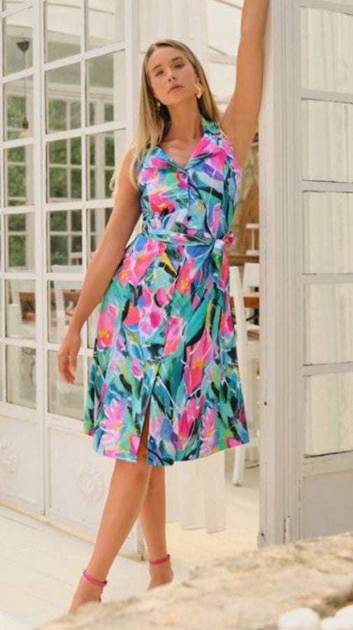Dolcezza 25667 Multi-Color "Pure Joy" Collared Sleeveless Dress
