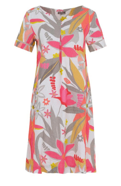 Dolcezza 25703 Pink/Multi-Color Floral Print Linen Dress