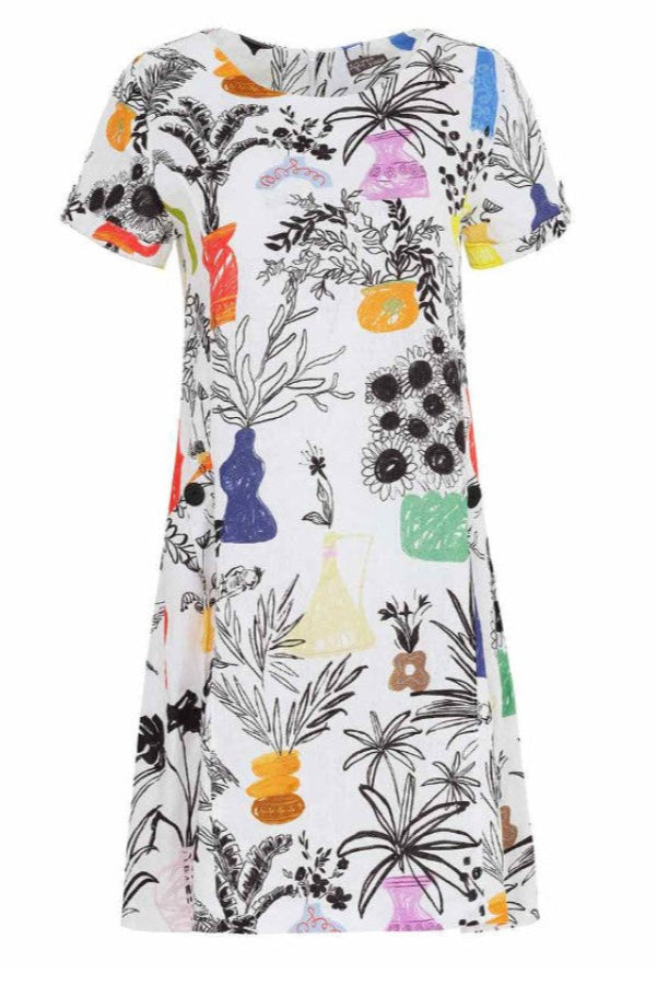 Dolcezza 25717 White/Multi-Color "Summer Bouquet" Linen Dress