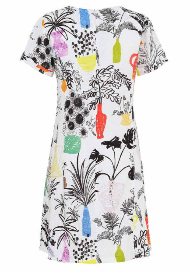 Dolcezza 25717 White/Multi-Color "Summer Bouquet" Linen Dress