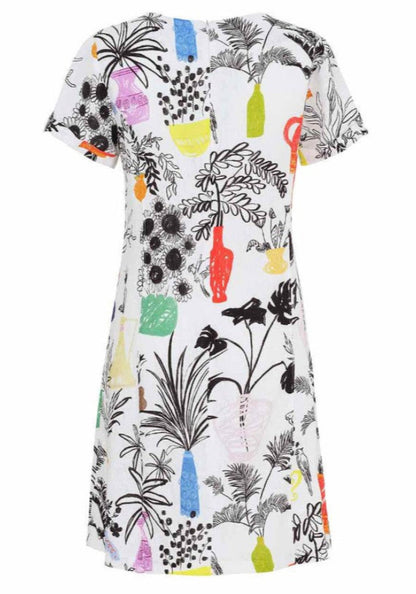 Dolcezza 25717 White/Multi-Color "Summer Bouquet" Linen Dress