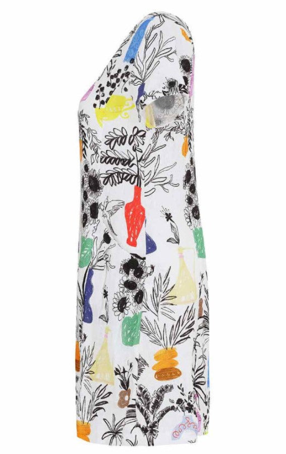 Dolcezza 25717 White/Multi-Color "Summer Bouquet" Linen Dress