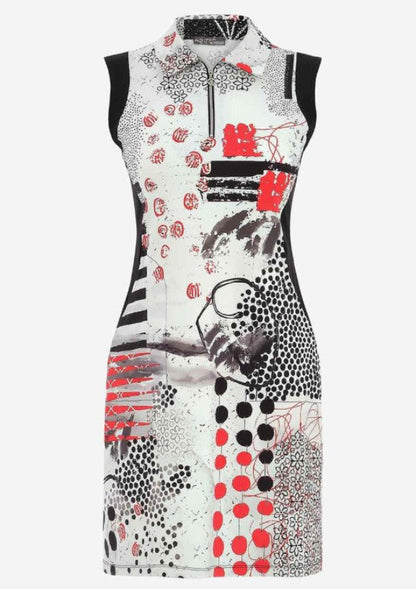 Dolcezza 25758 Black/White/Red "Coral Shards" Abstract Print Dress