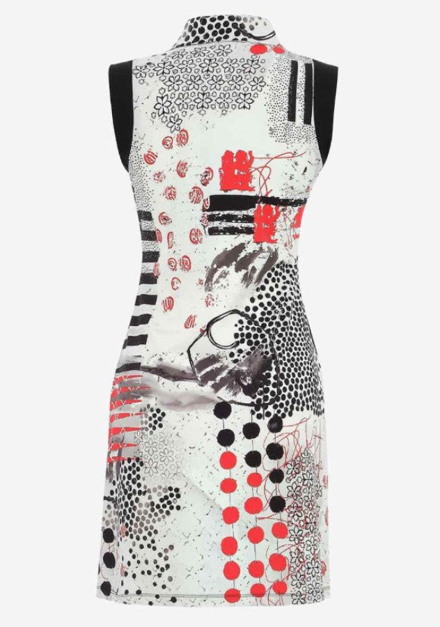 Dolcezza 25758 Black/White/Red "Coral Shards" Abstract Print Dress