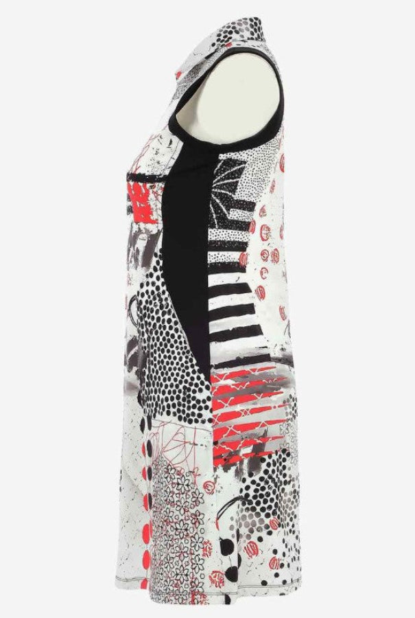 Dolcezza 25758 Black/White/Red "Coral Shards" Abstract Print Dress