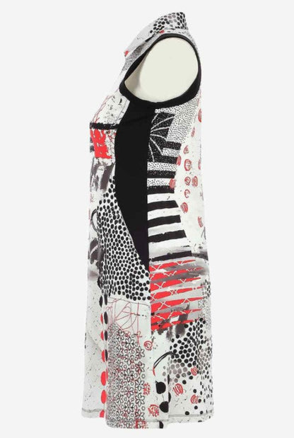 Dolcezza 25758 Black/White/Red "Coral Shards" Abstract Print Dress