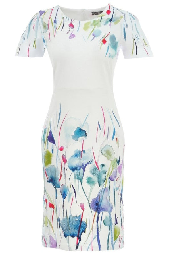 Dolcezza 25788 White/Multi Watercolor Floral Print Dress