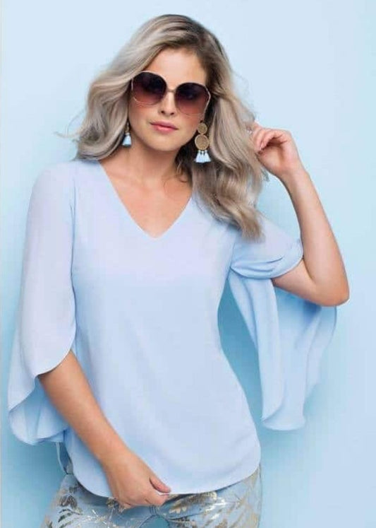 Frank Lyman 186148 Powder Blue Woven Split Sleeve Top