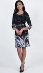 Frank Lyman 223556 Black/Cream Print Belted Knit Dress