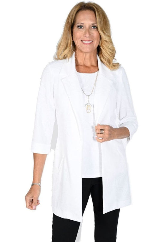 Frank Lyman 231163 White Textured Print Blazer Jacket