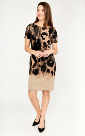 Frank Lyman 233410 Black/Beige Animal Print Knit Dress