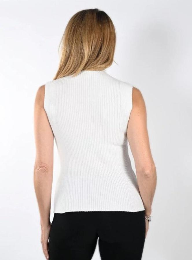 Frank Lyman 233854U Off-White Mock Neck Embellished Sleeveless Top